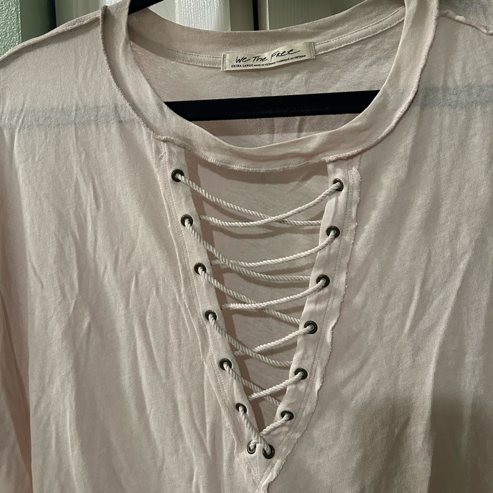 Free People Lace-Up Front Deep V-Neck Shirt